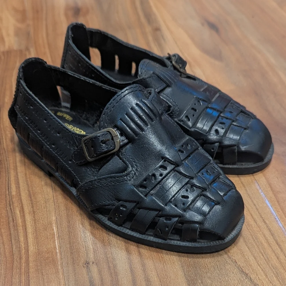 Panama Jack Vintage Genuine Leather Black Fisherman Sandals Unisex‎ Kids 8 1/2